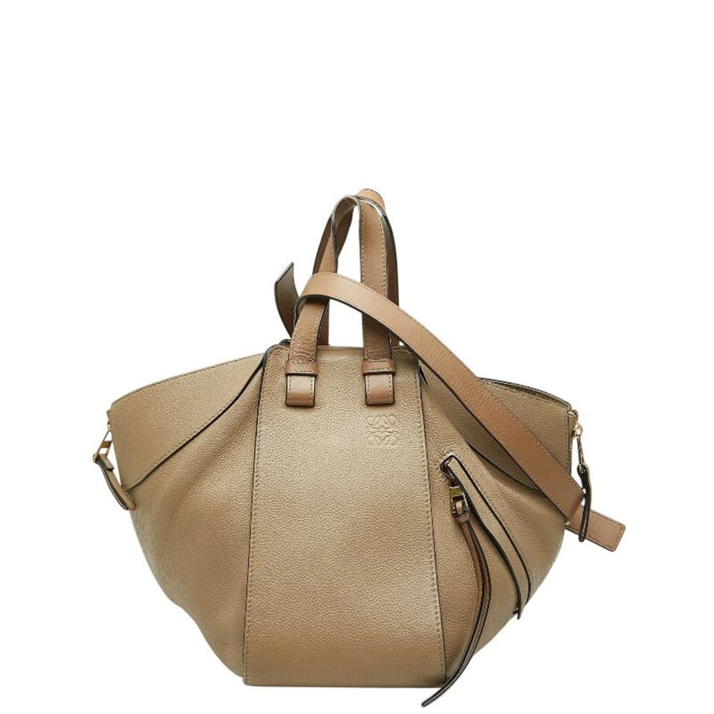 Loewe Anagram Hammock 2way Shoulder Bag Drawstring Beige Cream Leather